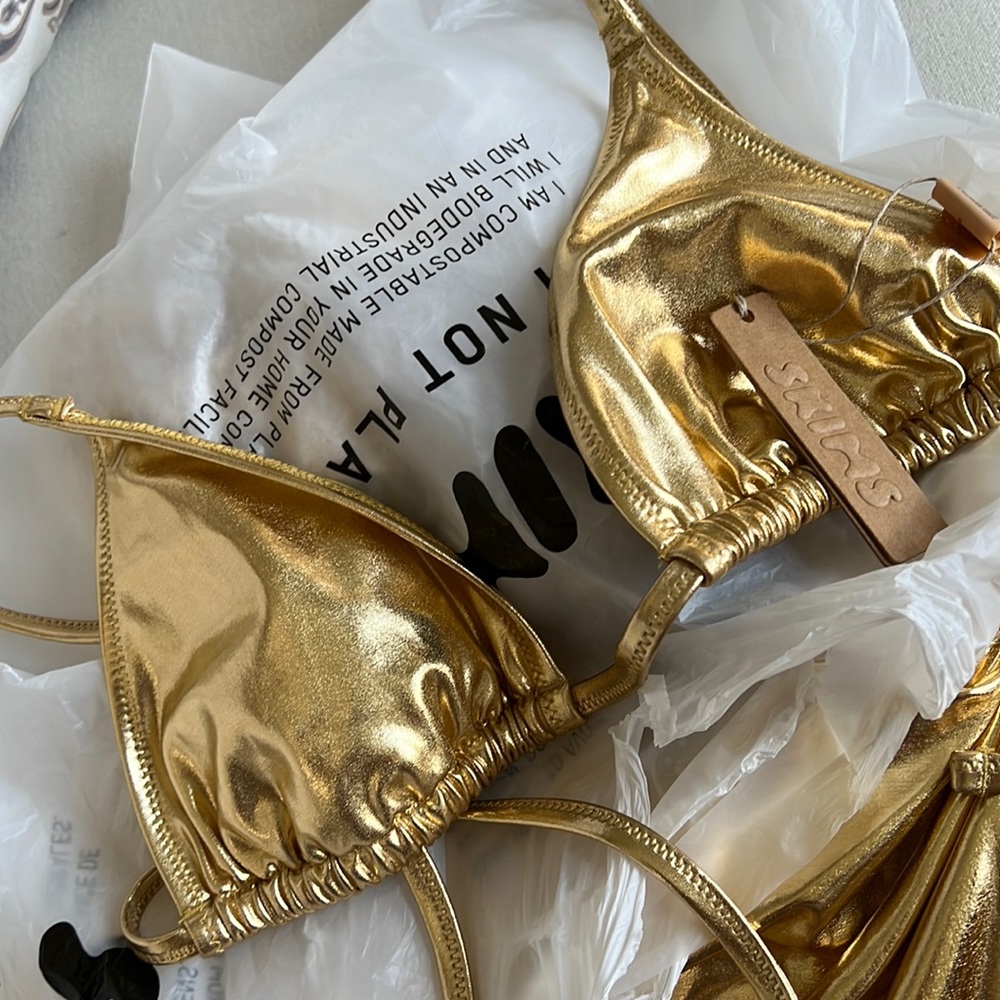 NWT SKIMS METALLIC SWIM GOLD TOP SMALL